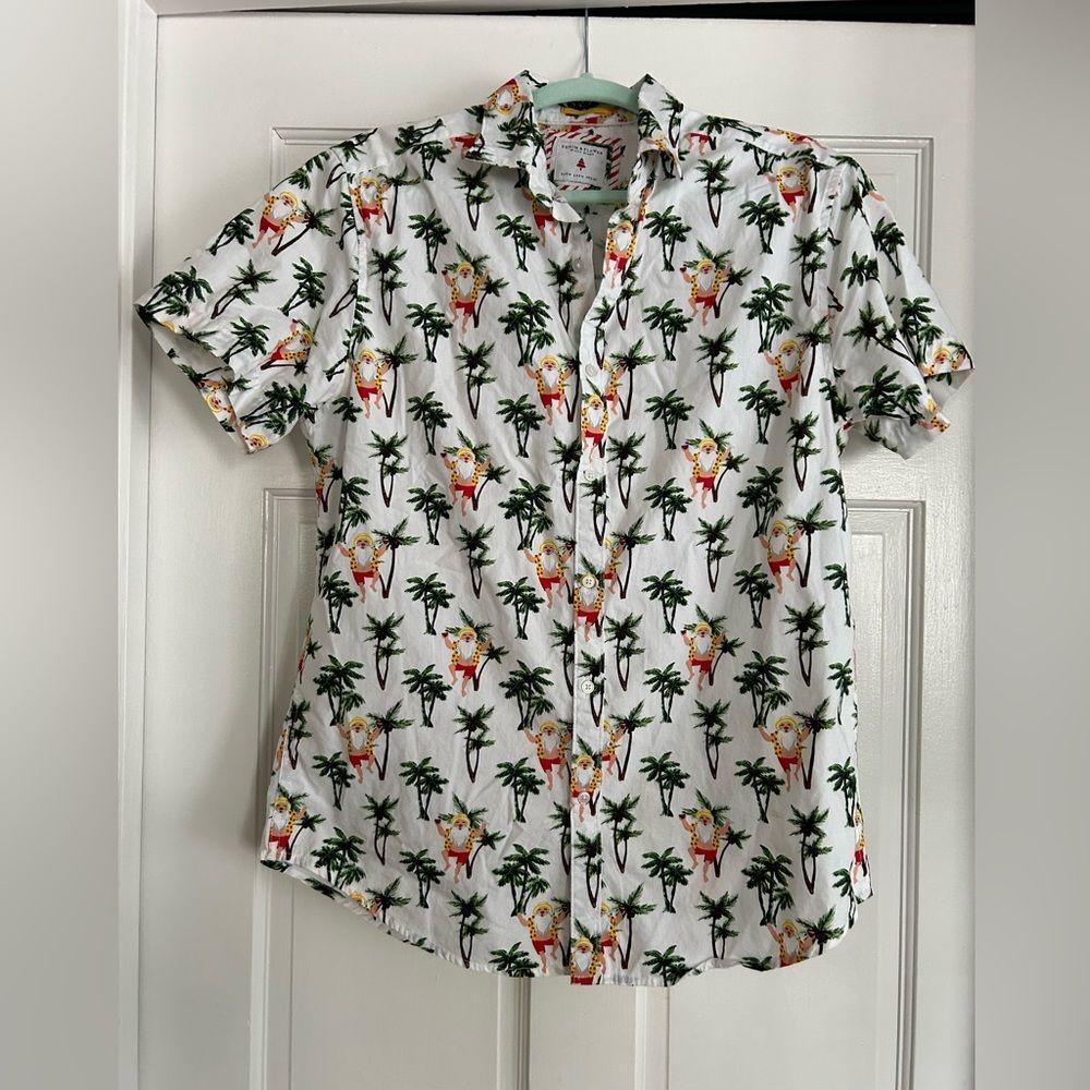 Denim and Flower Ricky Singh mens Button Up Santa Palm Trees Shirt Size M
